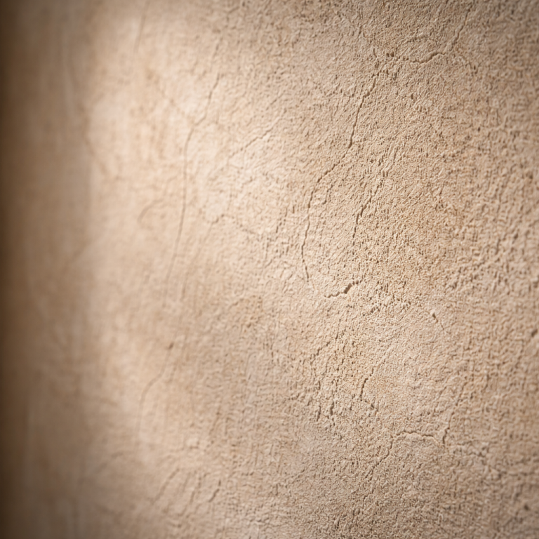 Texturierte, beige Wand mit feinen Rissen und subtilen Mustern.